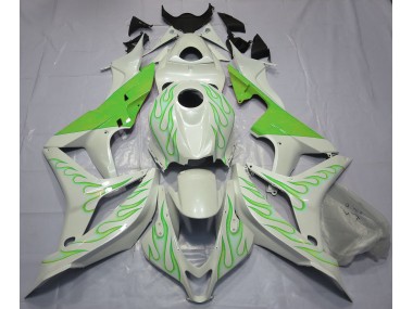 Best Aftermarket 2007-2008 Lime Green Flame on White Honda CBR600RR Fairings