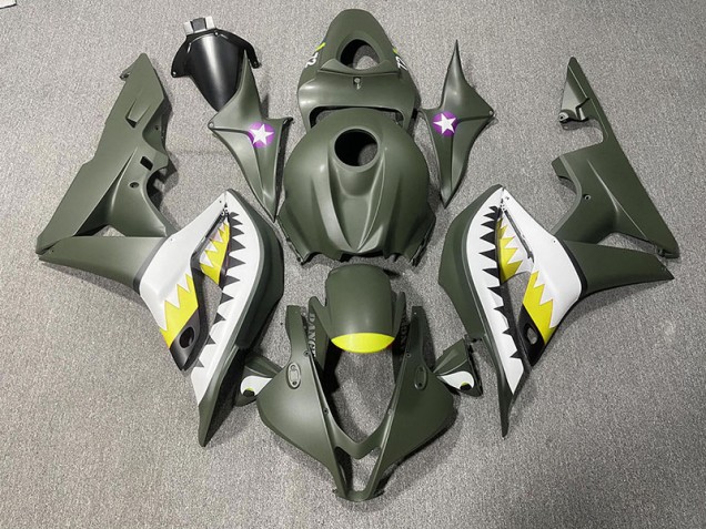 2007-2008 Matte Green & Yellow Shark Honda CBR600RR Fairings