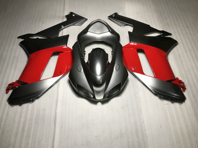 2007-2008 Metallic Silver with Red Kawasaki ZX6R Fairings