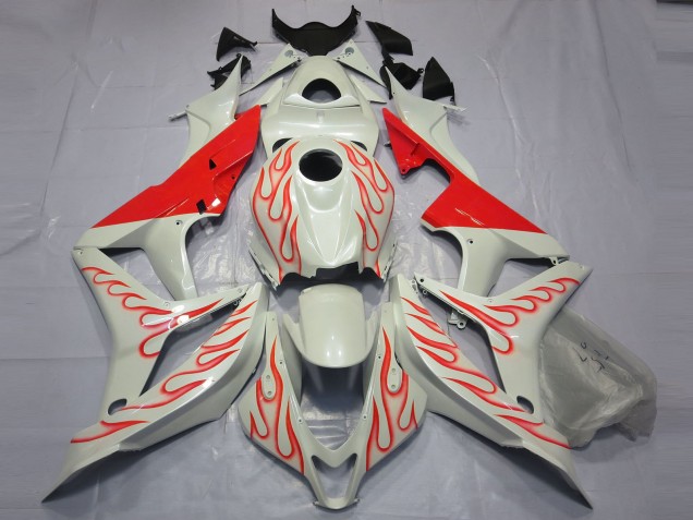 2007-2008 Red Flame on White Honda CBR600RR Fairings