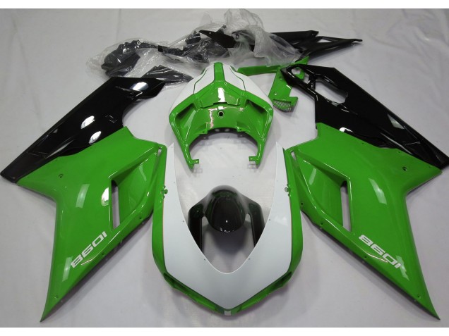 2007-2012 Gloss Green & White Ducati 848 1098 1198 Fairings