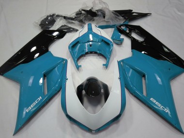 Best Aftermarket 2007-2012 Gloss Light Blue & White Ducati 848 1098 1198 Fairings