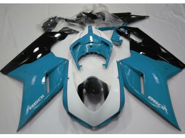 Best Aftermarket 2007-2012 Gloss Light Blue & White Ducati 848 1098 1198 Fairings