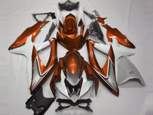 Best Aftermarket 2008-2010 Gloss Orange and White Suzuki GSXR 600-750 Fairings