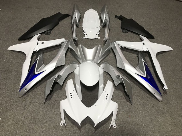 Best Aftermarket 2008-2010 Gloss White With Silver and blue Matte Black Lower Suzuki GSXR 600-750 Fairings