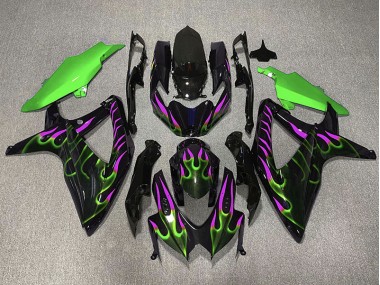 Best Aftermarket 2008-2010 Green and Magenta Flame Suzuki GSXR 600-750 Fairings