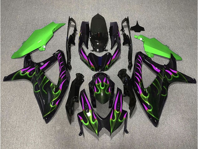 Best Aftermarket 2008-2010 Green and Magenta Flame Suzuki GSXR 600-750 Fairings