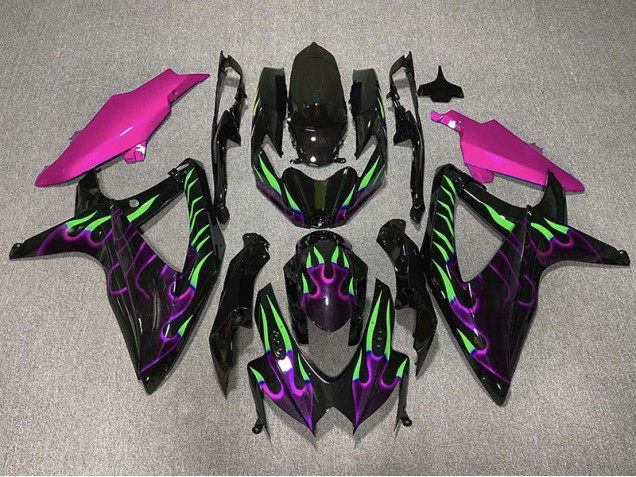 2008-2010 Purple and Green Flame Suzuki GSXR 600-750 Fairings