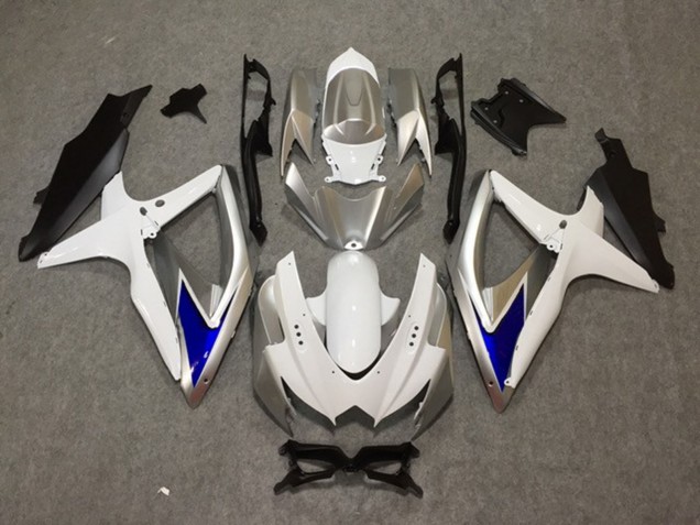 Best Aftermarket 2008-2010 Silver White Blue Suzuki GSXR 600-750 Fairings