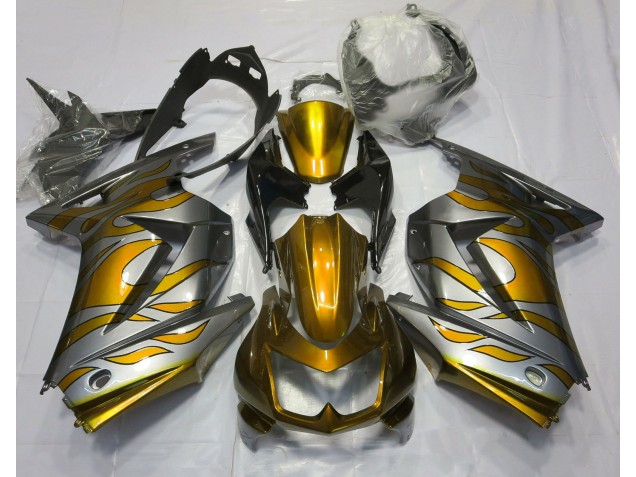 2008-2013 Gold and Silver Flame Kawasaki Ninja 250 Fairings