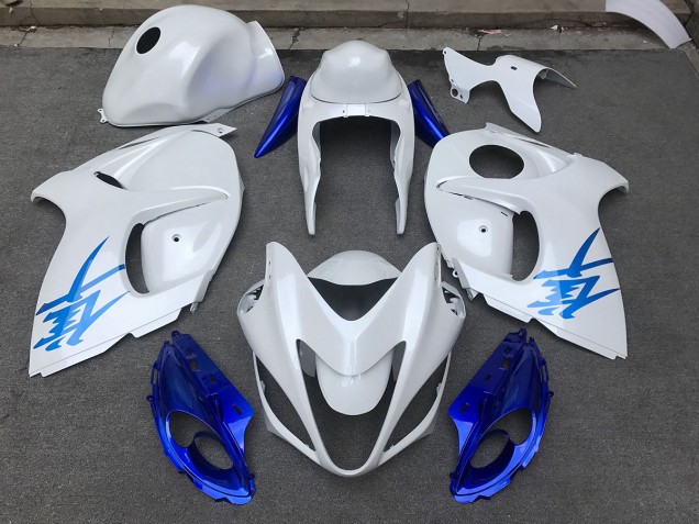 Best Aftermarket 2008-2019 Gloss White & Blue Suzuki GSXR 1300 Fairings