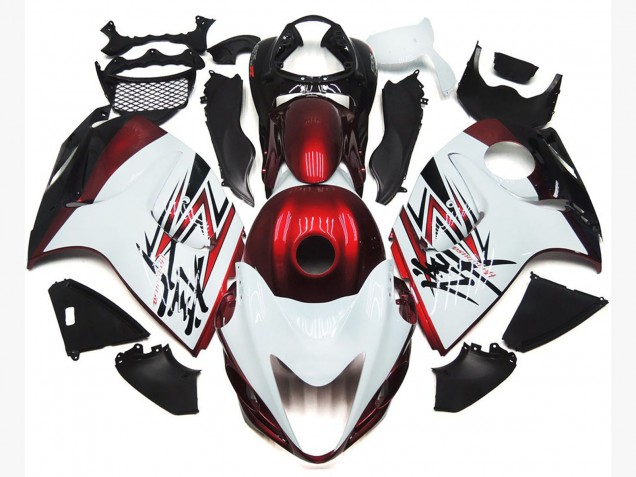 Best Aftermarket 2008-2019 Gloss White with Deep Red Custom Suzuki GSXR 1300 Fairings