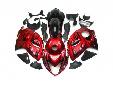 Best Aftermarket 2008-2019 Vibrant Red with Black Flames Suzuki GSXR 1300 Fairings