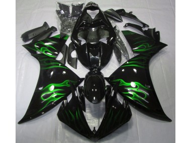 Best Aftermarket 2009-2012 Black & Green Flame Yamaha R1 Fairings