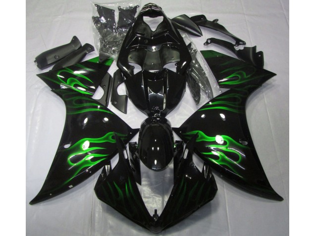 2009-2012 Black & Green Flame Yamaha R1 Fairings