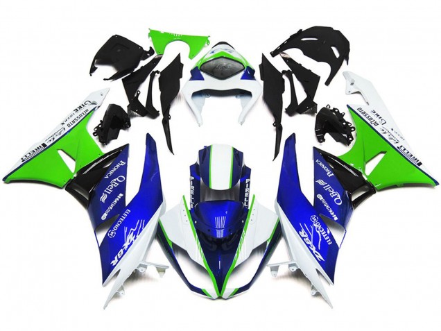 2009-2012 Deep Blue Green and White Kawasaki ZX6R Fairings