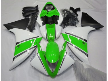 Best Aftermarket 2009-2012 Gloss White and Green Yamaha R1 Fairings