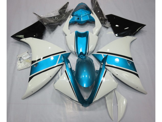 Best Aftermarket 2009-2012 Gloss White and Light Blue Yamaha R1 Fairings