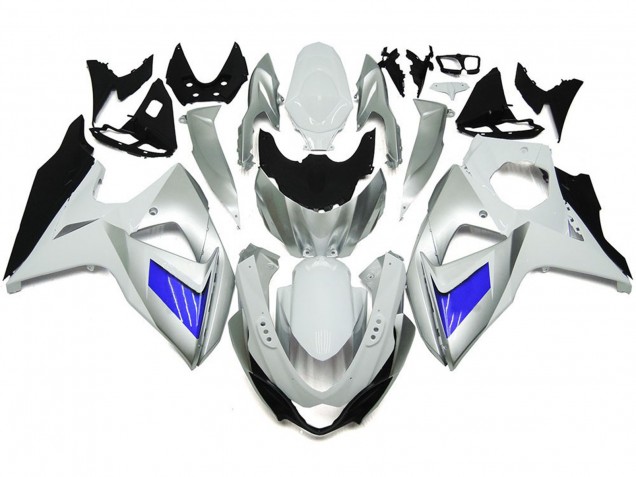 2009-2016 Custom Silver and White with Black Suzuki GSXR 1000 Fairings