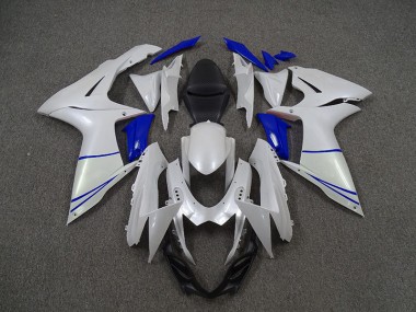 Best Aftermarket 2011-2020 Pearl White and Dark Blue Suzuki GSXR 600-750 Fairings