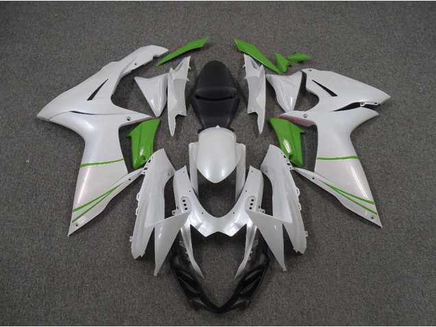 2011-2020 Pearl White and Green Suzuki GSXR 600-750 Fairings