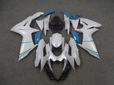 Best Aftermarket 2011-2020 Pearl White and Light Blue Suzuki GSXR 600-750 Fairings