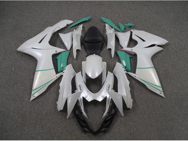 Best Aftermarket 2011-2020 Pearl White and T Blue Suzuki GSXR 600-750 Fairings