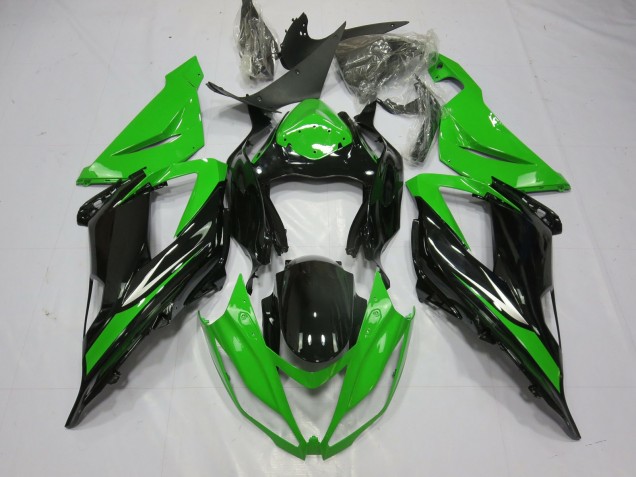 2013-2018 Black and Green Kawasaki ZX6R Fairings