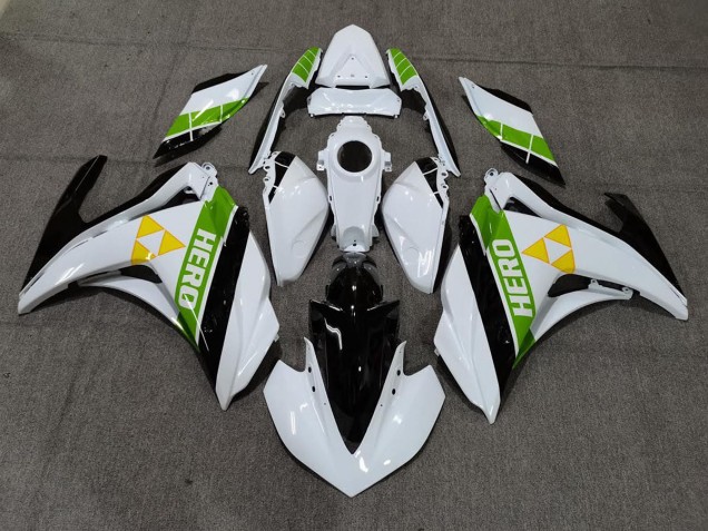 2015-2018 Gloss White Black and Green Yamaha R3 Fairings